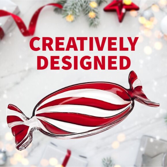 Macys Peppermint Shaped Candy Snack Serving Dish Christmas New Year Party Gift - Picture 2 of 8